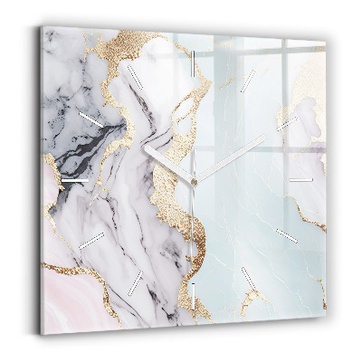 Square glass wall clock Pastel marble