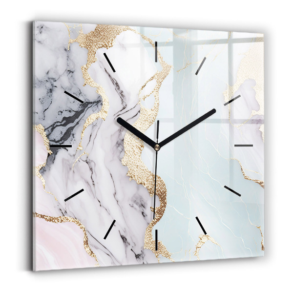 Square glass wall clock Pastel marble