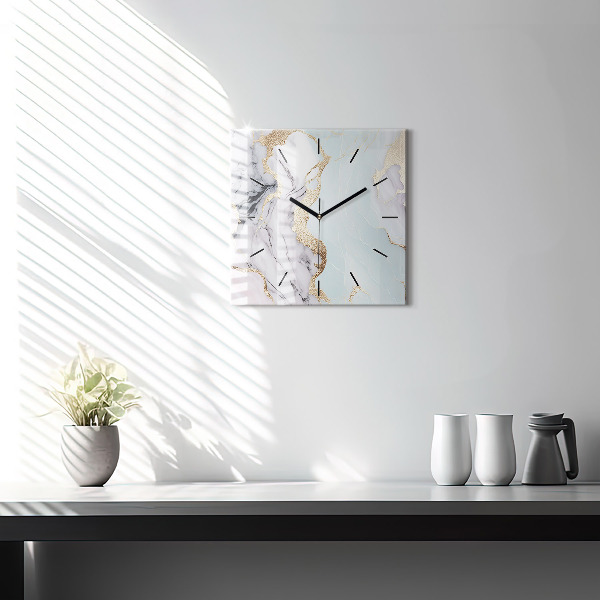 Square glass wall clock Pastel marble