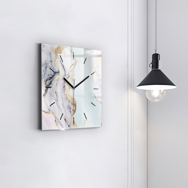 Square glass wall clock Pastel marble