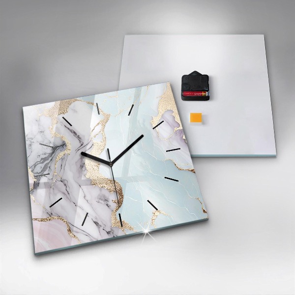 Square glass wall clock Pastel marble