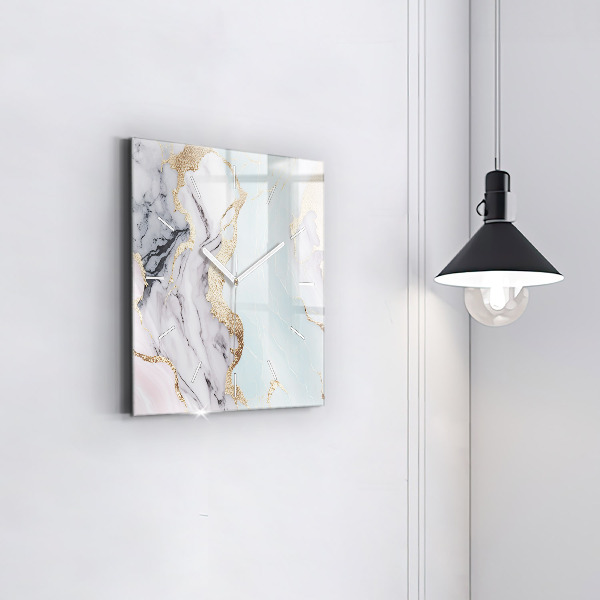 Square glass wall clock Pastel marble
