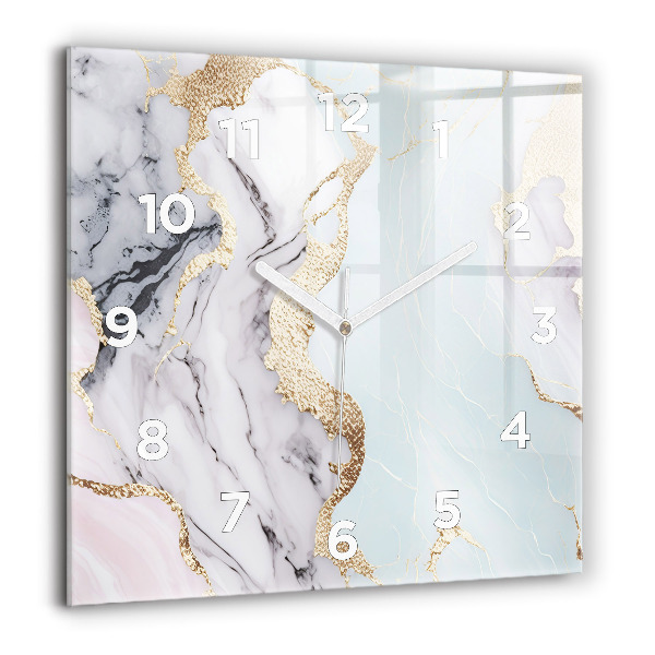 Square glass wall clock Pastel marble