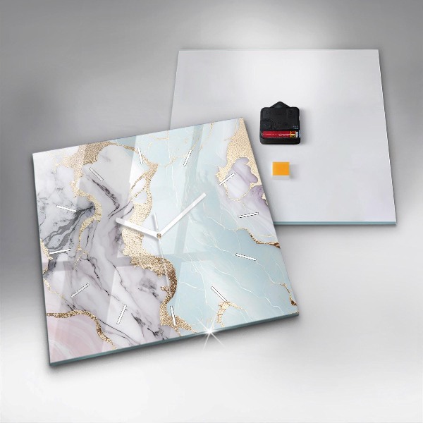 Square glass wall clock Pastel marble