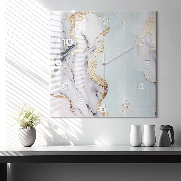 Square glass wall clock Pastel marble
