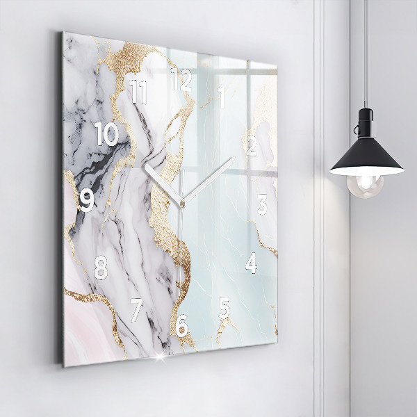Square glass wall clock Pastel marble