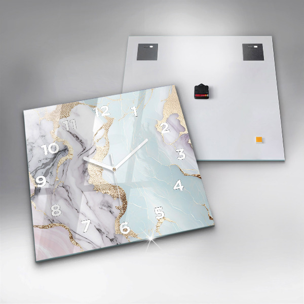 Square glass wall clock Pastel marble