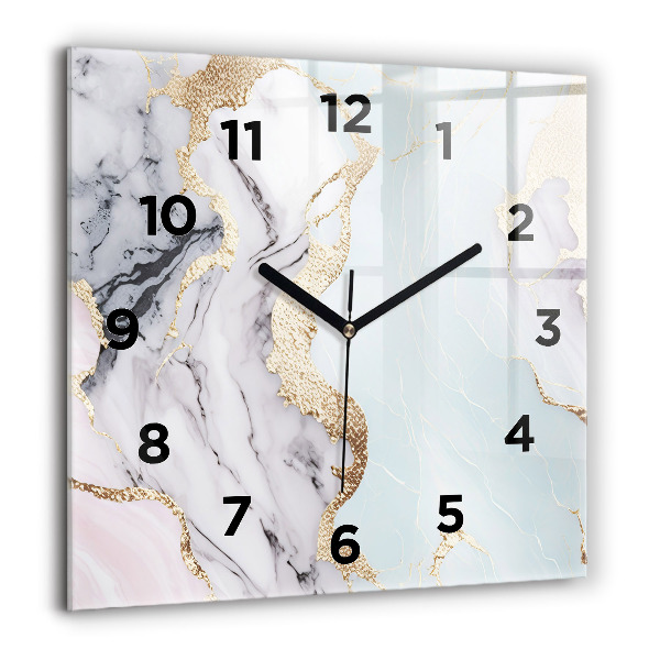 Square glass wall clock Pastel marble