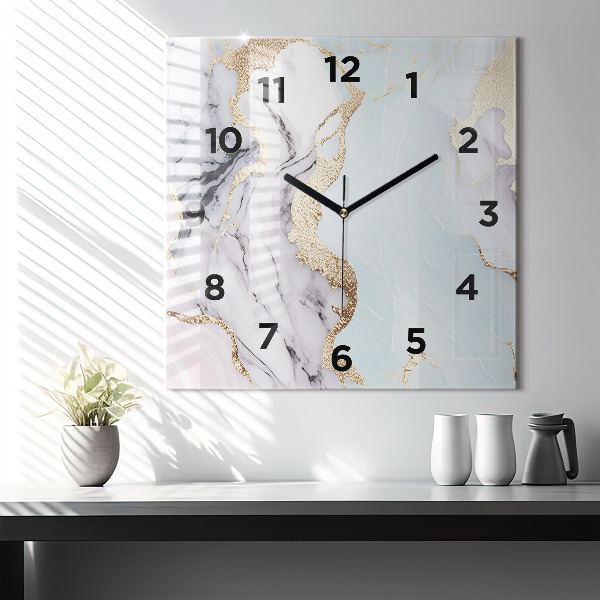 Square glass wall clock Pastel marble