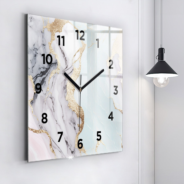 Square glass wall clock Pastel marble