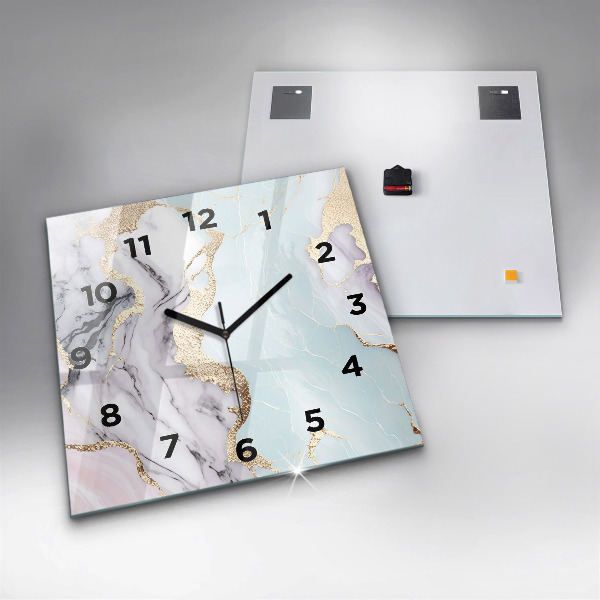 Square glass wall clock Pastel marble