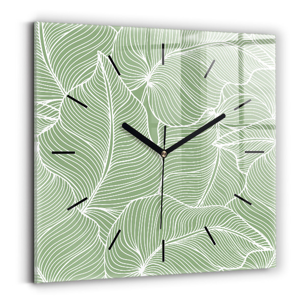 Square glass wall clock Leaves nature pattern