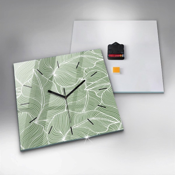 Square glass wall clock Leaves nature pattern