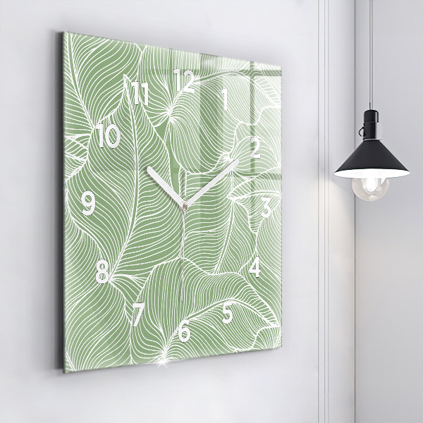 Square glass wall clock Leaves nature pattern