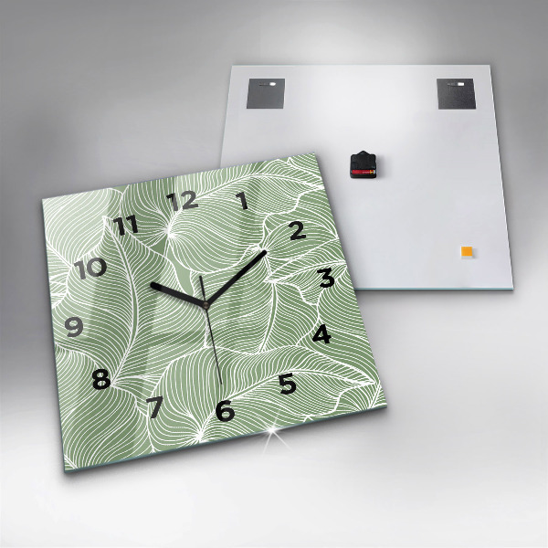 Square glass wall clock Leaves nature pattern