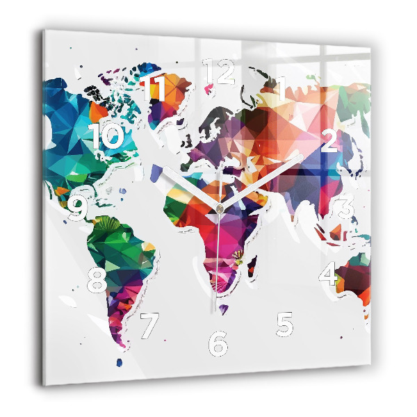 Square glass wall clock World map triangles