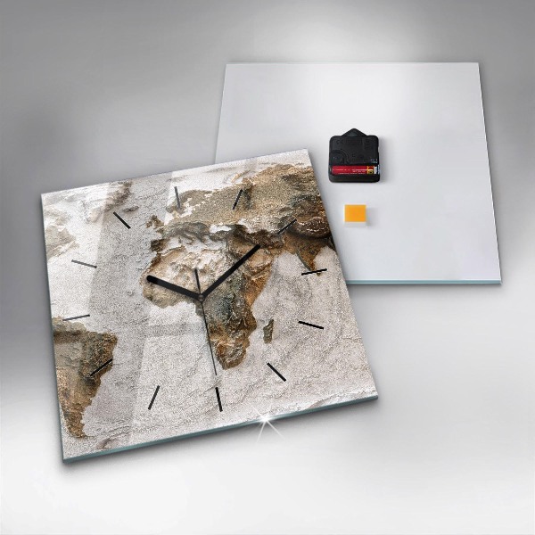 Square glass wall clock Old world map