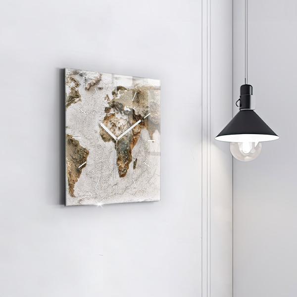 Square glass wall clock Old world map