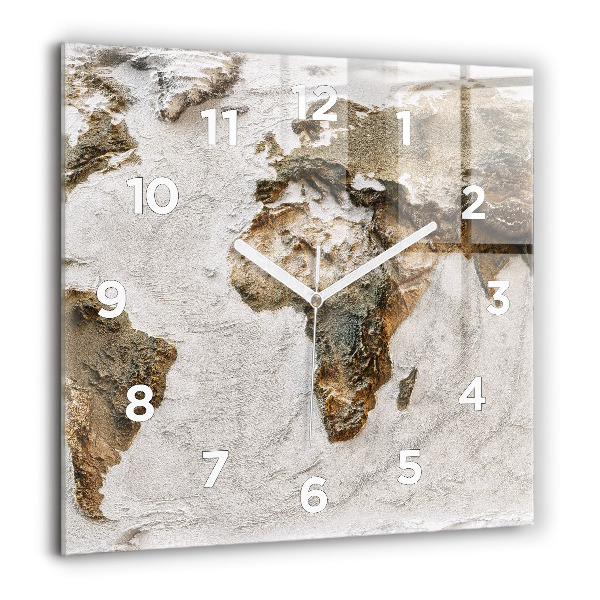 Square glass wall clock Old world map