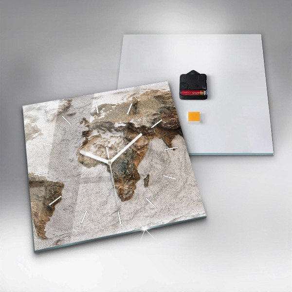 Square glass wall clock Old world map