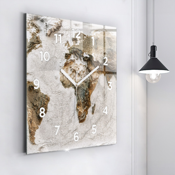 Square glass wall clock Old world map