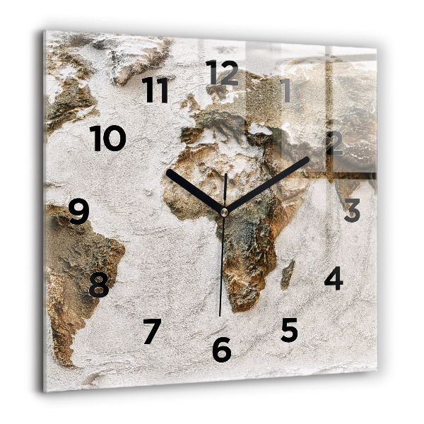 Square glass wall clock Old world map