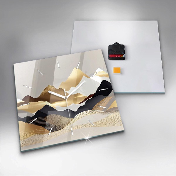 Square glass wall clock Abstract golden mountains