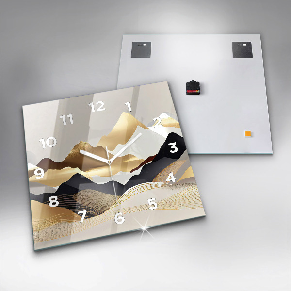 Square glass wall clock Abstract golden mountains