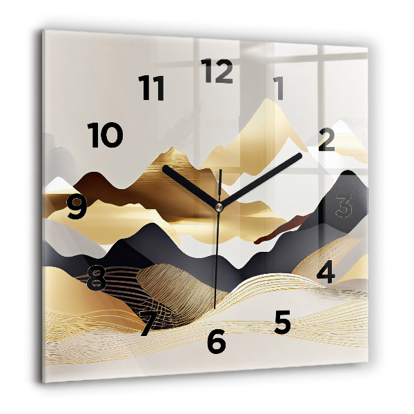 Square glass wall clock Abstract golden mountains