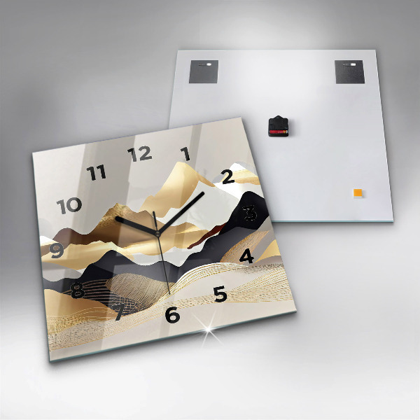 Square glass wall clock Abstract golden mountains