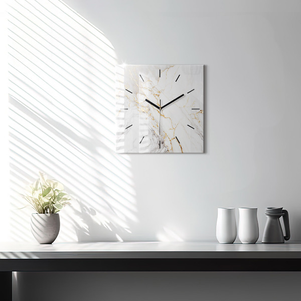 Square glass wall clock Decorative marble