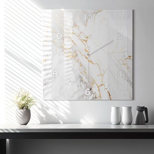 Square glass wall clock Decorative marble