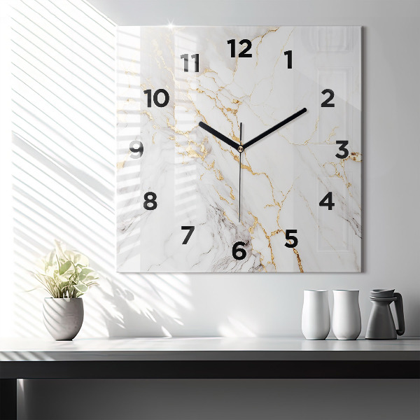 Square glass wall clock Decorative marble