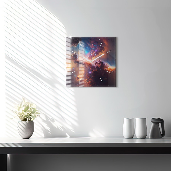 Square glass wall clock The cosmic world of stars