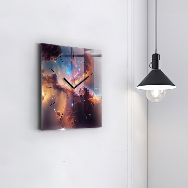 Square glass wall clock The cosmic world of stars