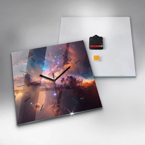 Square glass wall clock The cosmic world of stars