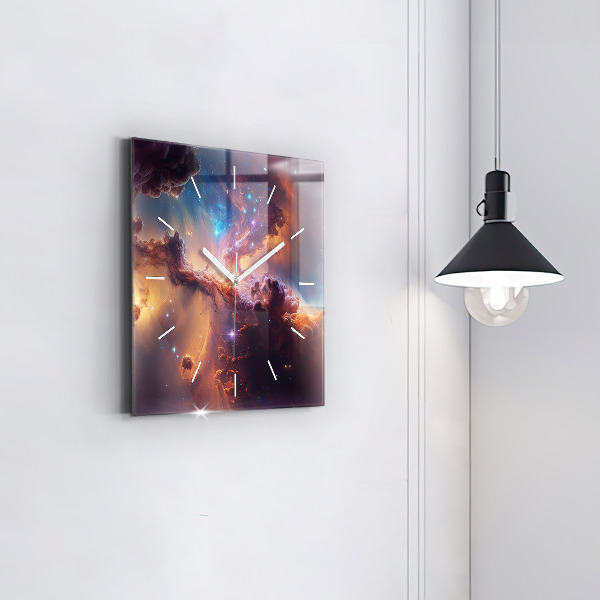 Square glass wall clock The cosmic world of stars