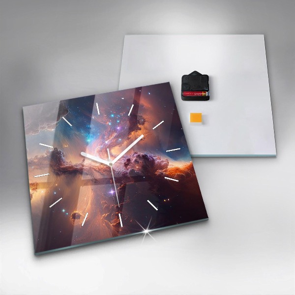 Square glass wall clock The cosmic world of stars