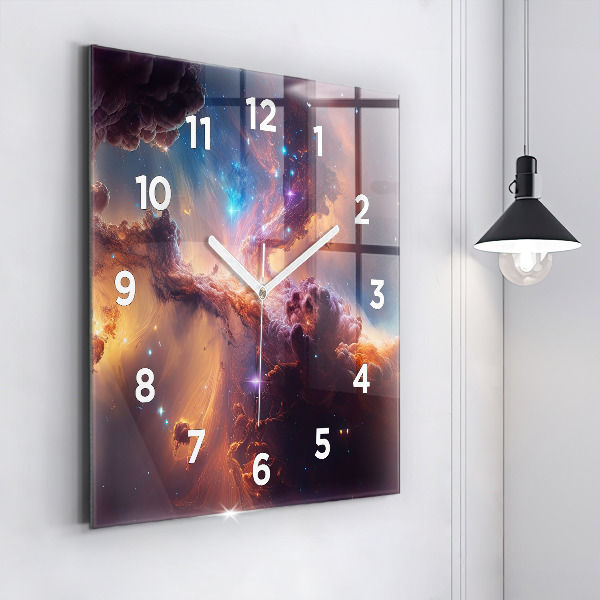 Square glass wall clock The cosmic world of stars