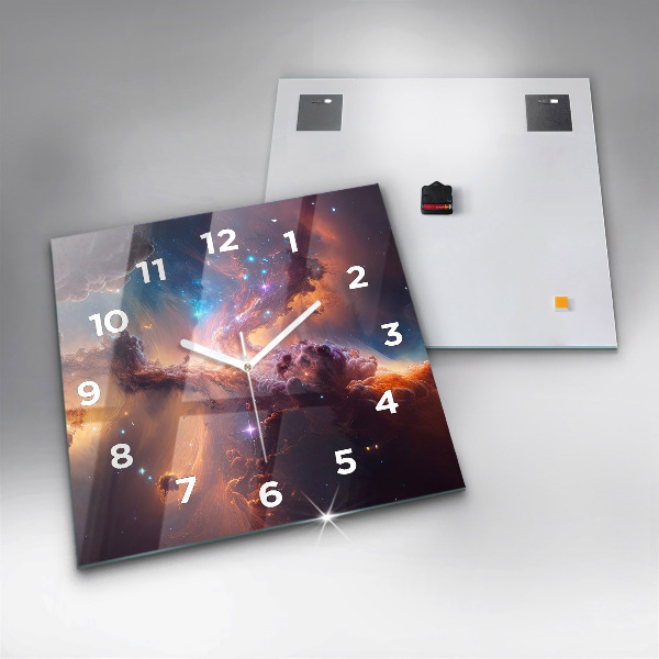 Square glass wall clock The cosmic world of stars