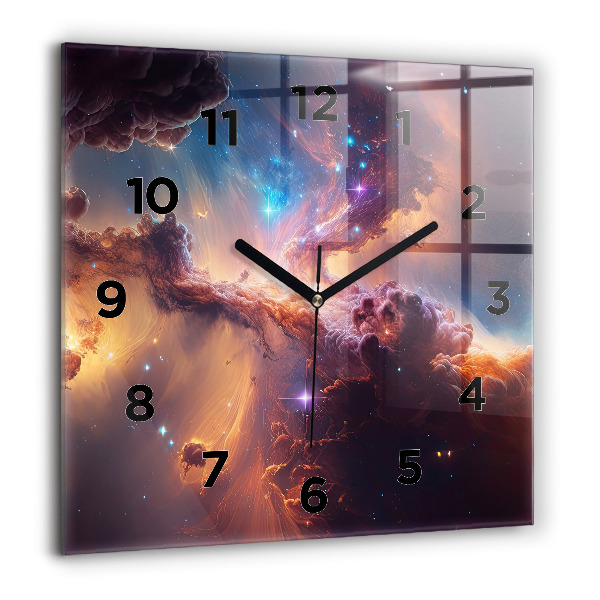 Square glass wall clock The cosmic world of stars