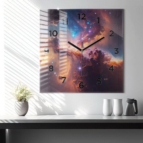 Square glass wall clock The cosmic world of stars