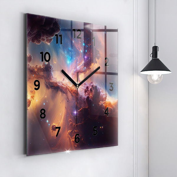 Square glass wall clock The cosmic world of stars