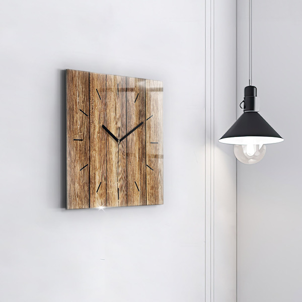 Square glass wall clock Wooden boards