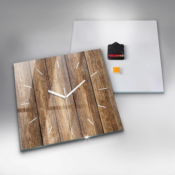Square glass wall clock Wooden boards