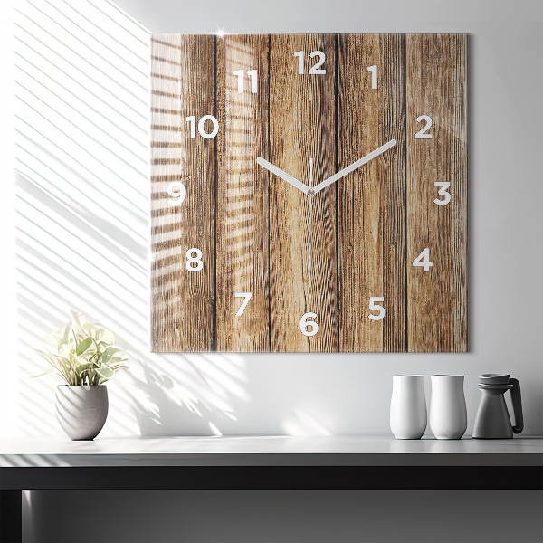 Square glass wall clock Wooden boards