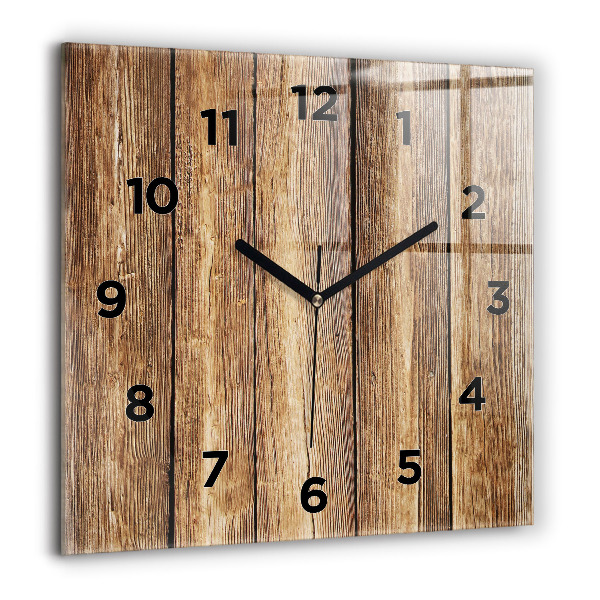 Square glass wall clock Wooden boards