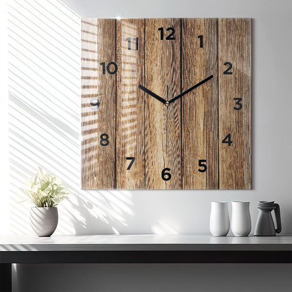 Square glass wall clock Wooden boards