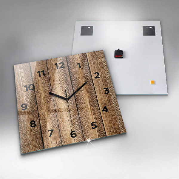 Square glass wall clock Wooden boards