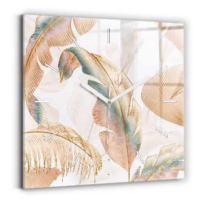 Square glass wall clock Nature leaf pattern